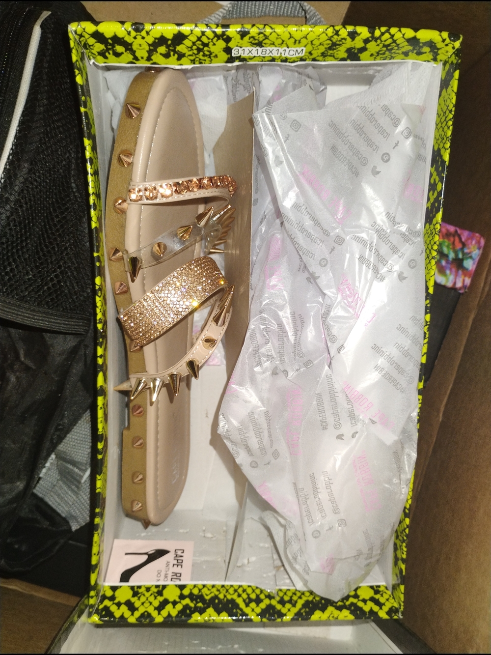 Cape Robbin Beige Slide Sandals with Rose Gold Studs and Crystal Strap